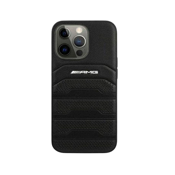 CARATULA AMG PIEL GRABADA IPHONE 16 PRO MAX NEGRA
