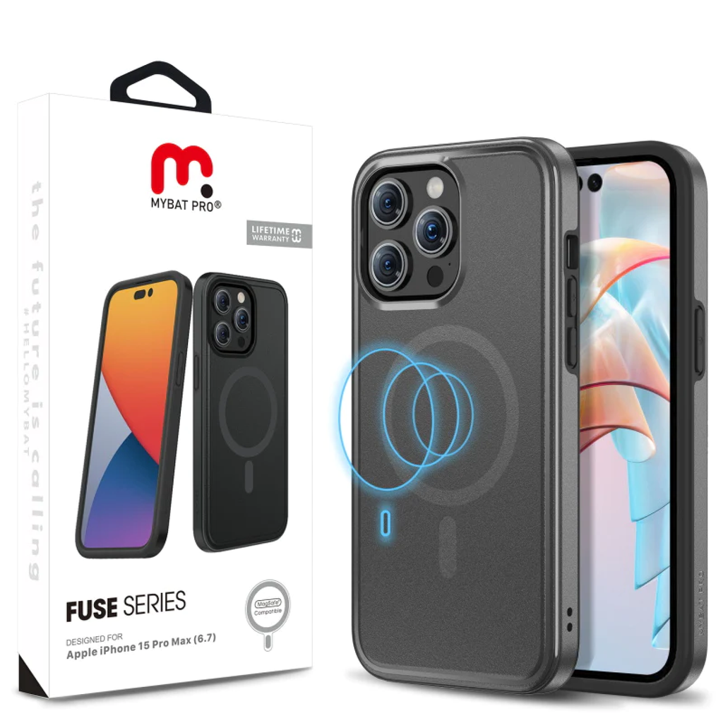 CARATULA FUSE MAGSAFE IPHONE 15 PRO MAX NEGRA MYBAT PRO
