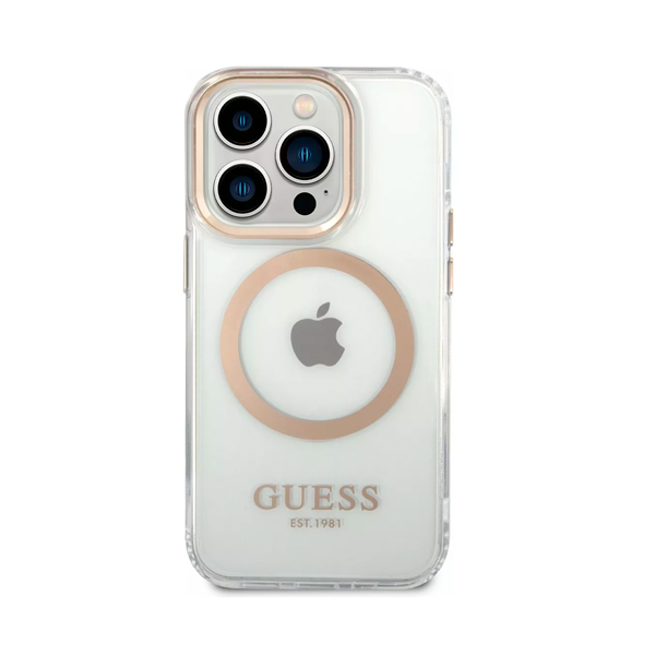 CARATULA GUESS METAL OUTLINE MAGSAFE IPHONE 15 PRO MAX ORO