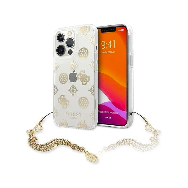 CARATULA GUESS PEONY CHARM IPHONE 14/13/12 PRO MAX ORO
