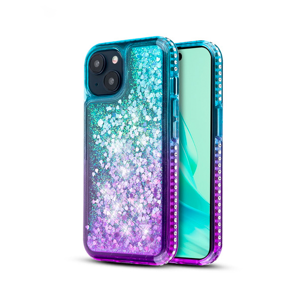 CARATULA QUICKSAND GLITTER/DIAMONDS IPHONE 15/14/13 MORADA/AZUL MYBAT