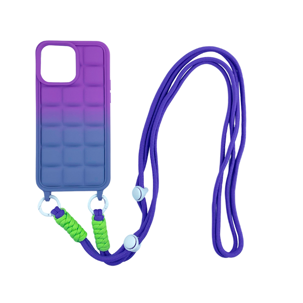 CARATULA SILICON CON CORDON IPHONE 14/13/12 PRO MAX MORADO/GRIS