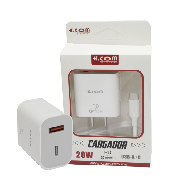 CARGADOR DE PARED TIPO C / USB 20W BLANCO