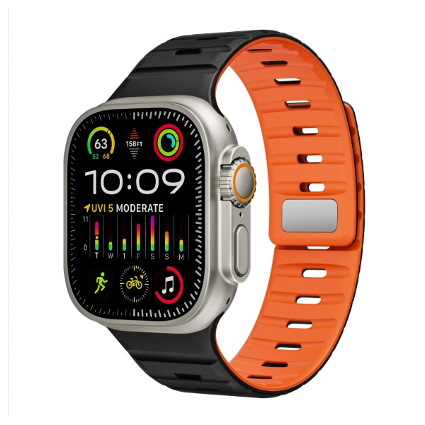 CORREA SILICON SPORT APPLE WATCH ULTRA 45-49mm NEGRA/NARANJA