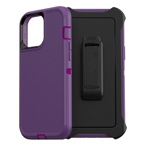 ESTUCHE TIPO DEFENDER IPHONE 13 MORADO/FUCSIA CON CLIP