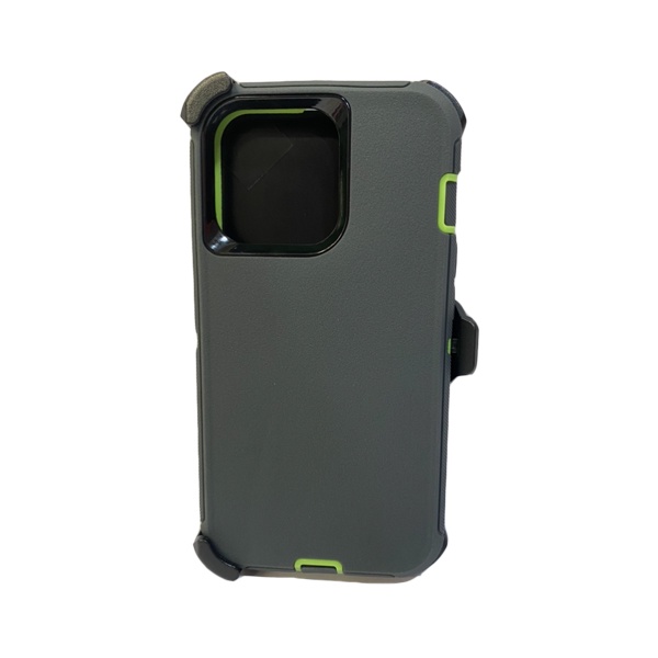 ESTUCHE TIPO DEFENDER IPHONE 13 PRO GRIS/VERDE CON CLIP