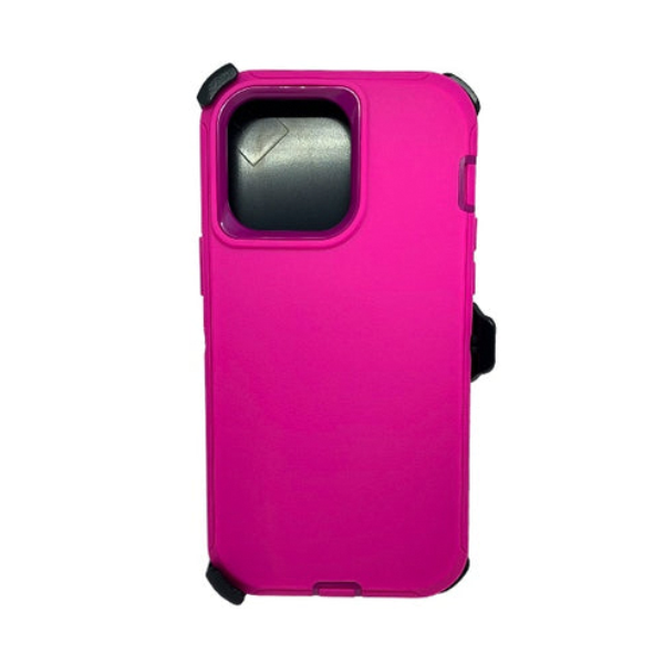 ESTUCHE TIPO DEFENDER IPHONE 14 PRO FUCSIA/MORADO CON CLIP