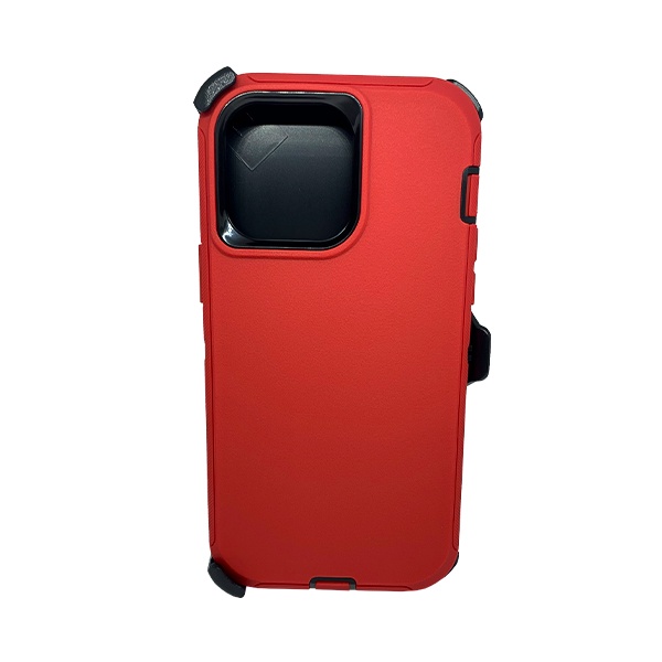 ESTUCHE TIPO DEFENDER IPHONE 14/13/12 PRO MAX ROJO/NEGRO CON CLIP