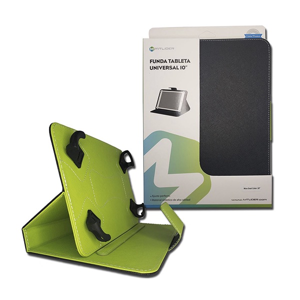 FUNDA CARTERA UNIVERSAL PARA TABLET 10 IN NEGRA/VERDE