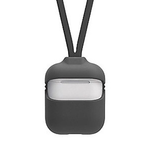 FUNDA SILICON PARA AIRPODS CON COLGANTE GRIS