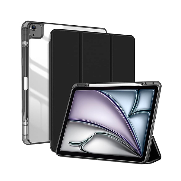 FUNDA SMART COVER AURORA IPAD AIR 13 (2024) C/ PORTA PLUMA TRANSPARENTE/NEGRA