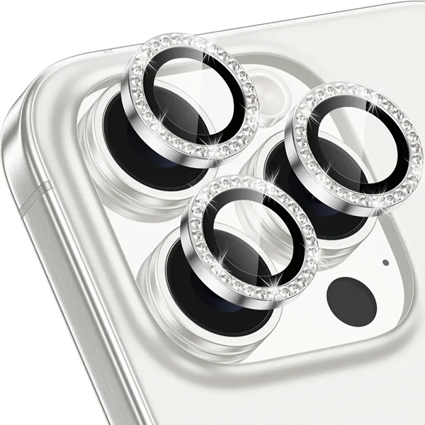 PROTECTOR CAMARA CRISTAL TEMPLADO IPHONE 15 PRO/15 PRO MAX BRILLOS PLATA