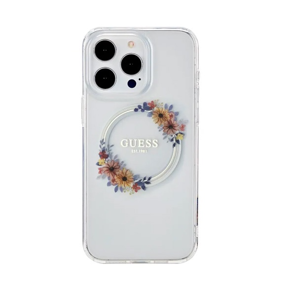 CARATULA GUESS MAGSAFE FLOWER RING TRANSPARENTE IPHONE 15