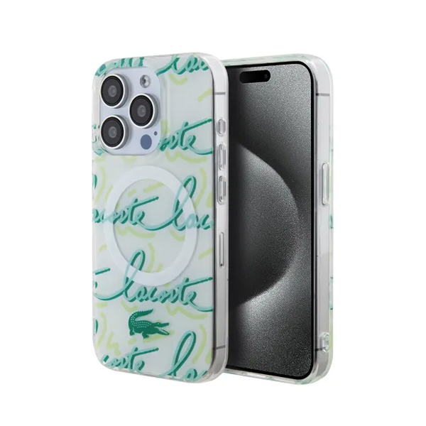 CARATULA LACOSTE SCRIPT MAGSAFE IPHONE 15 PRO MAX BLANCO