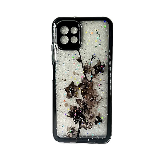 [840000012325] CARATULA BRILLOS FLORES SAMSUNG A03/A04E NEGRA