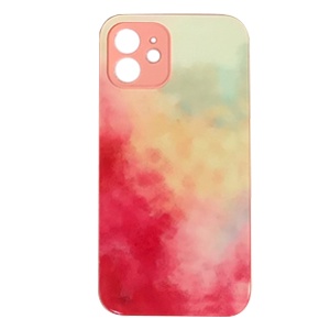 [840000011030] CARATULA GLASS ACUARELA IPHONE 12 ROSA/ROJO