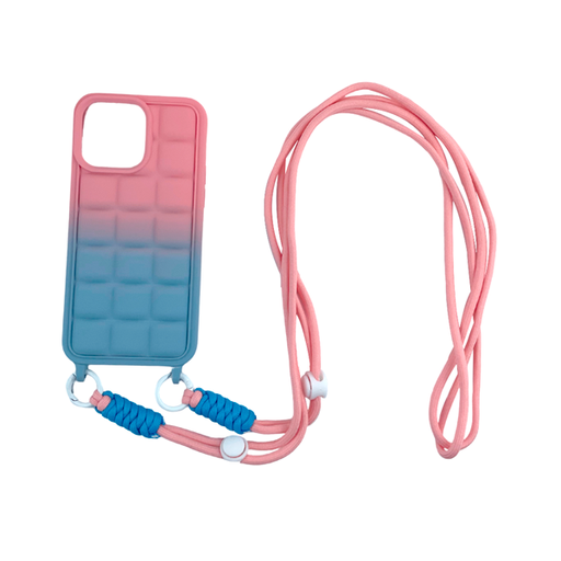 [840000013354] CARATULA SILICON CON CORDON IPHONE 14/13/12 PRO MAX ROSA/AZUL CILEO