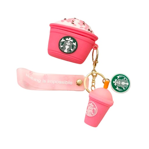 [840000014002] FUNDA SILICON AIRPODS 3 STARBUCKS ROSA CON PULSERA
