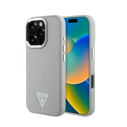 [GUHMP16XPGTSPSE] CARATULA GUESS GRAINED CON LOGO TRIANGULO IPHONE 16 PRO MAX BEIGE