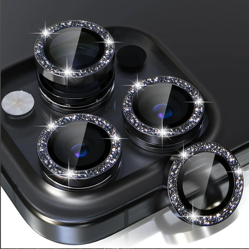 [840000013288] PROTECTOR CAMARA CRISTAL TEMPLADO IPHONE 15 PRO/15 PRO MAX GLITTER NEGRO