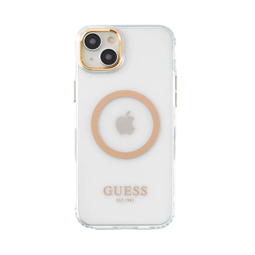[GESPRTOTLMGORIPH157] CARATULA GUESS METAL OUTLINE MAGSAFE IPHONE 15/14 PLUS ORO