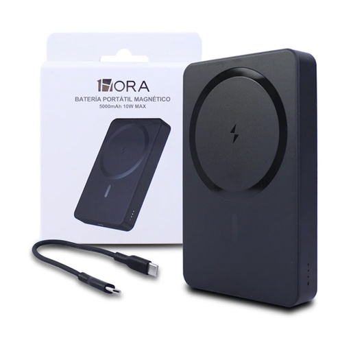 [6974368775815] CARGADOR PORTATIL POWER BANK C/MAGSAFE 5000 mAh NEGRO 1HORA